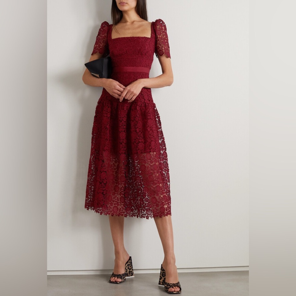 Burgundy Guipure Lace Midi Dress - Size 8 NWT